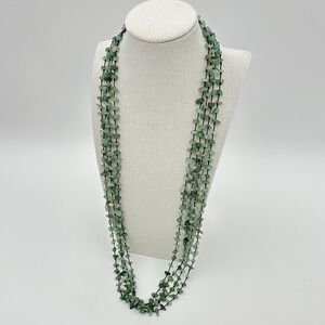 Vintage Four Strand Green Aventurine Gemstone Chip Necklace Boho Earthy Necklace